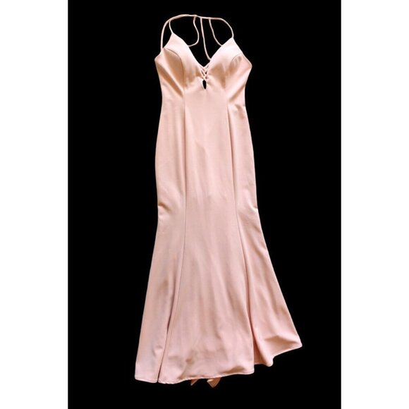 Betsy Adams Ruffled Maxi Dress baby Pink Size 12 Strappy Gown Bodycon Made In US - Picture 8 of 12